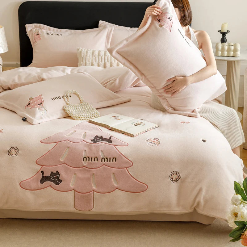 Unisex Beddenset Kerstthema 4-delig Fleece-look 1