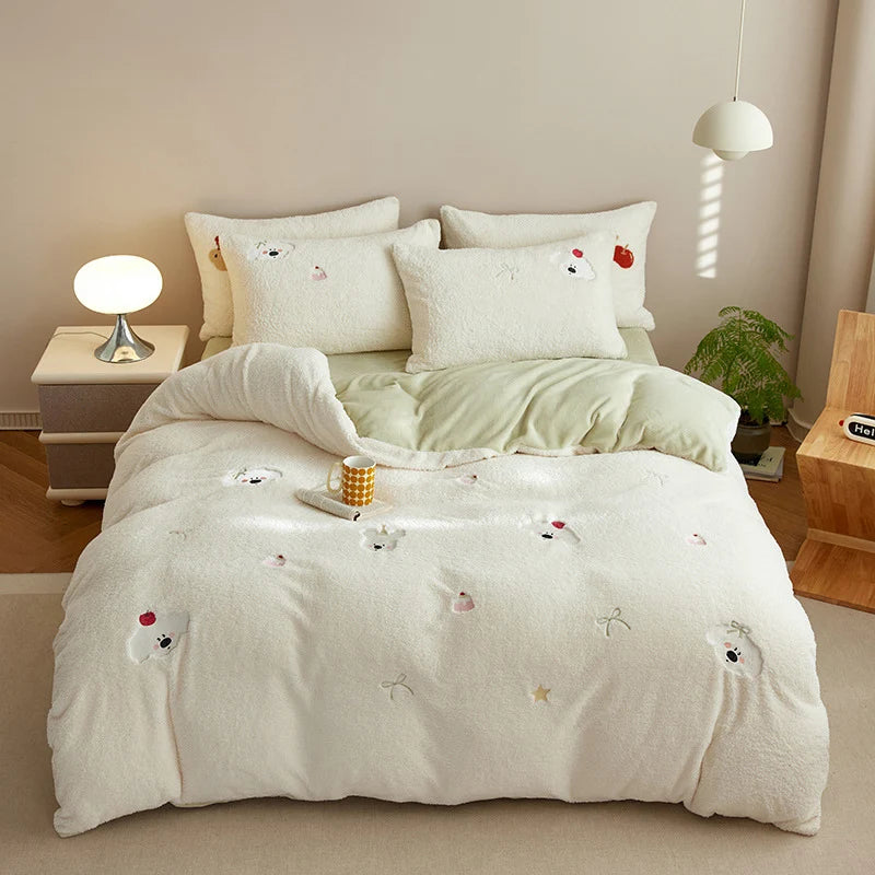 Unisex Beddenset Teddyfleece Met Borduurwerk En Omkeerbare Deken 7
