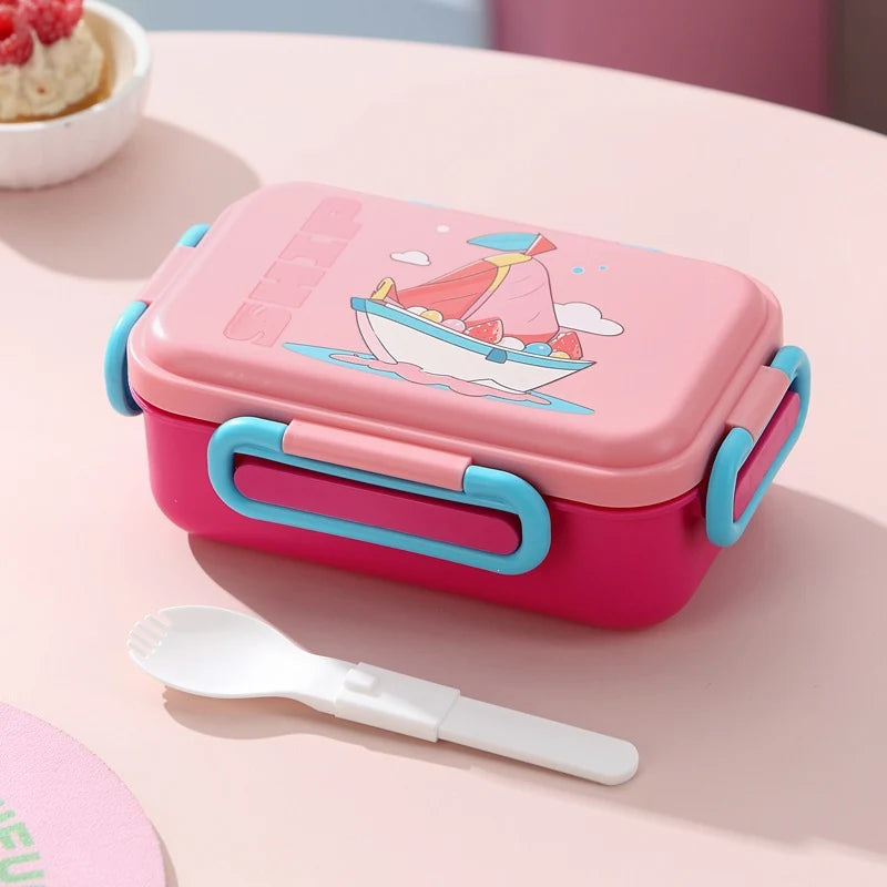 Unisex Bento Lunchbox met Geïntegreerd Bestek en Illustratief Design 0