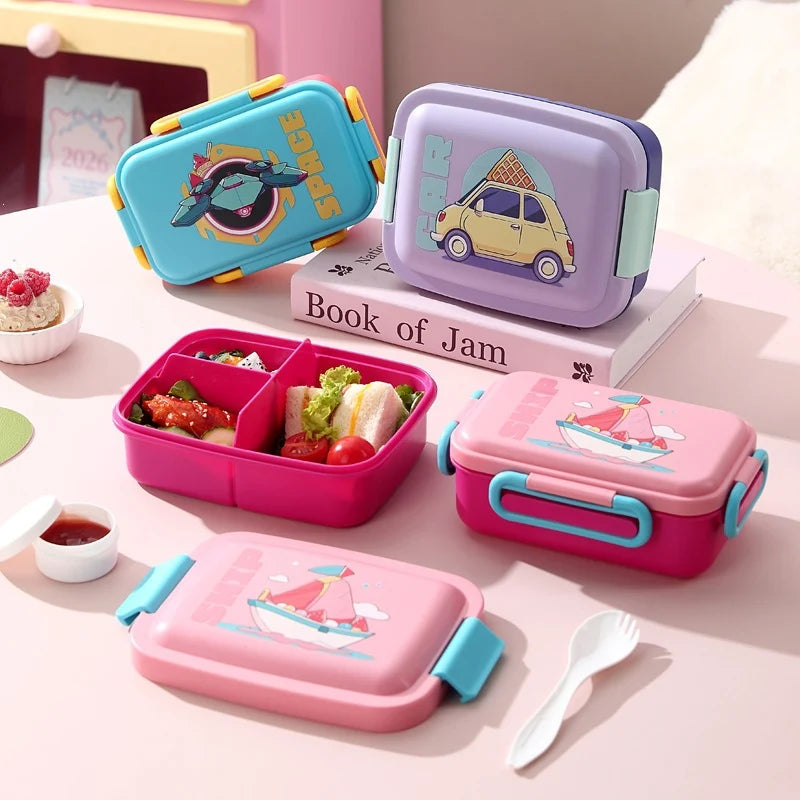Unisex Bento Lunchbox met Geïntegreerd Bestek en Illustratief Design 2