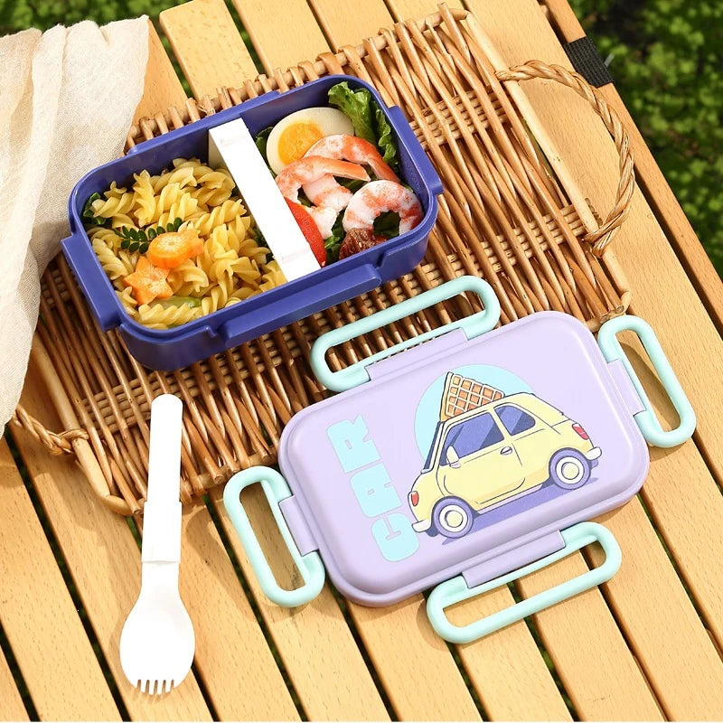 Unisex Bento Lunchbox met Geïntegreerd Bestek en Illustratief Design 4