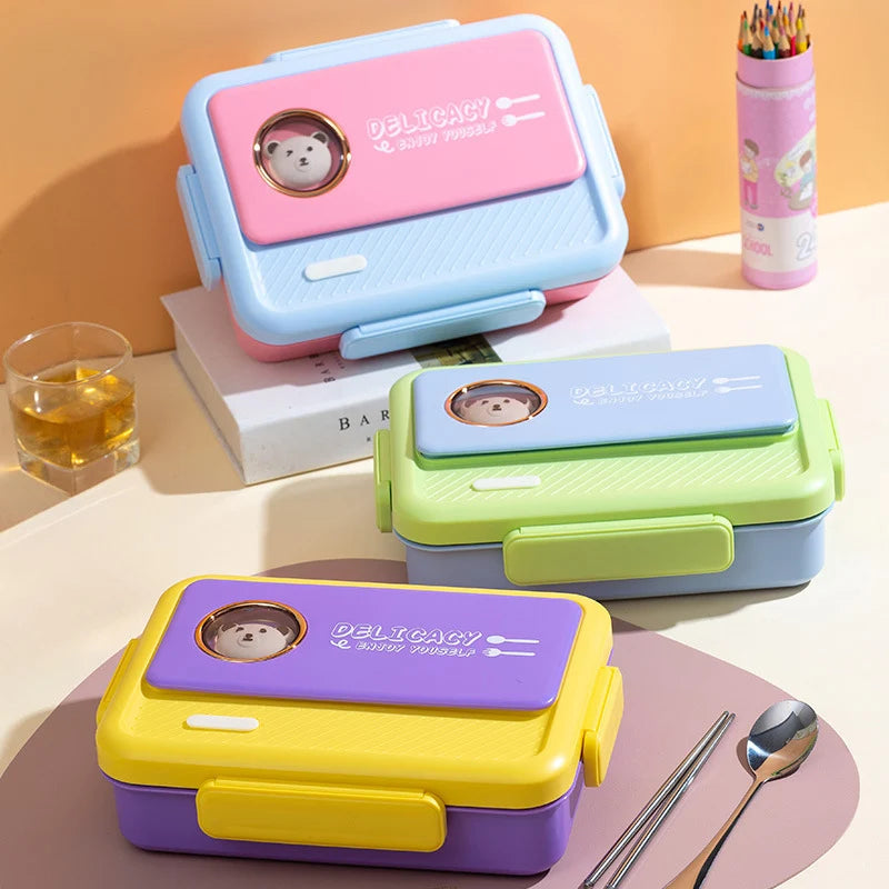 Unisex Bento Lunchbox met Meerdere Compartimenten en Dierenmotief 0