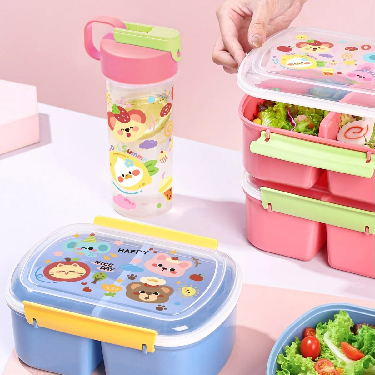 Unisex Bentobox Met Meerdere Compartimenten Speels Ontwerp 0