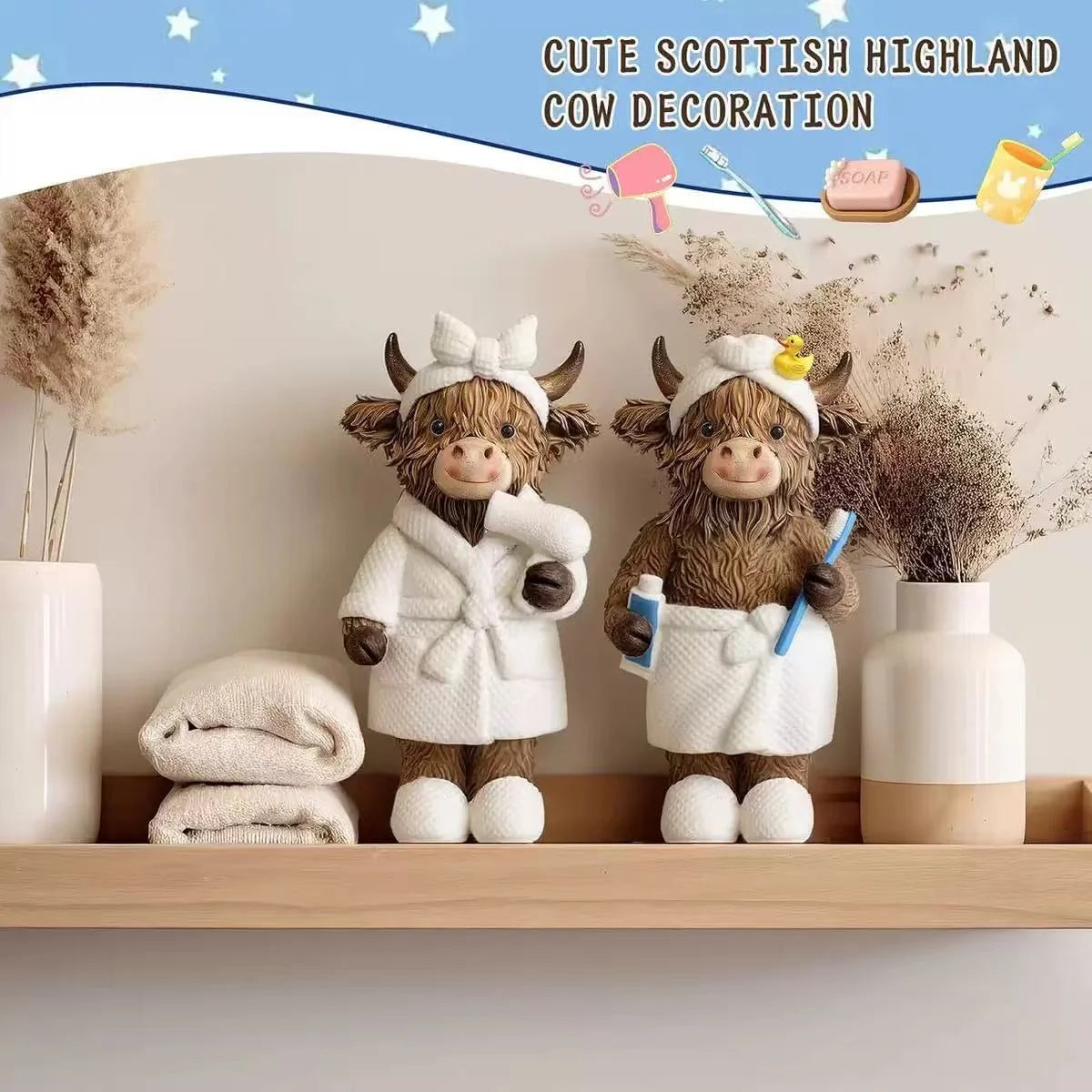 Unisex Decoratief Badkamerfiguur Schotse Hooglandkoe Humoristisch Design 2