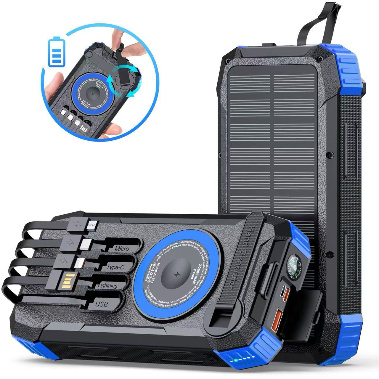 Unisex Draagbare Powerbank met Snellaadfunctie en Zonne-energie 0