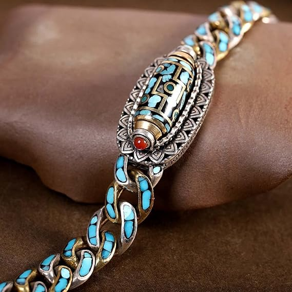 Unisex Dzi-armband met Turkoois en Mantra 8
