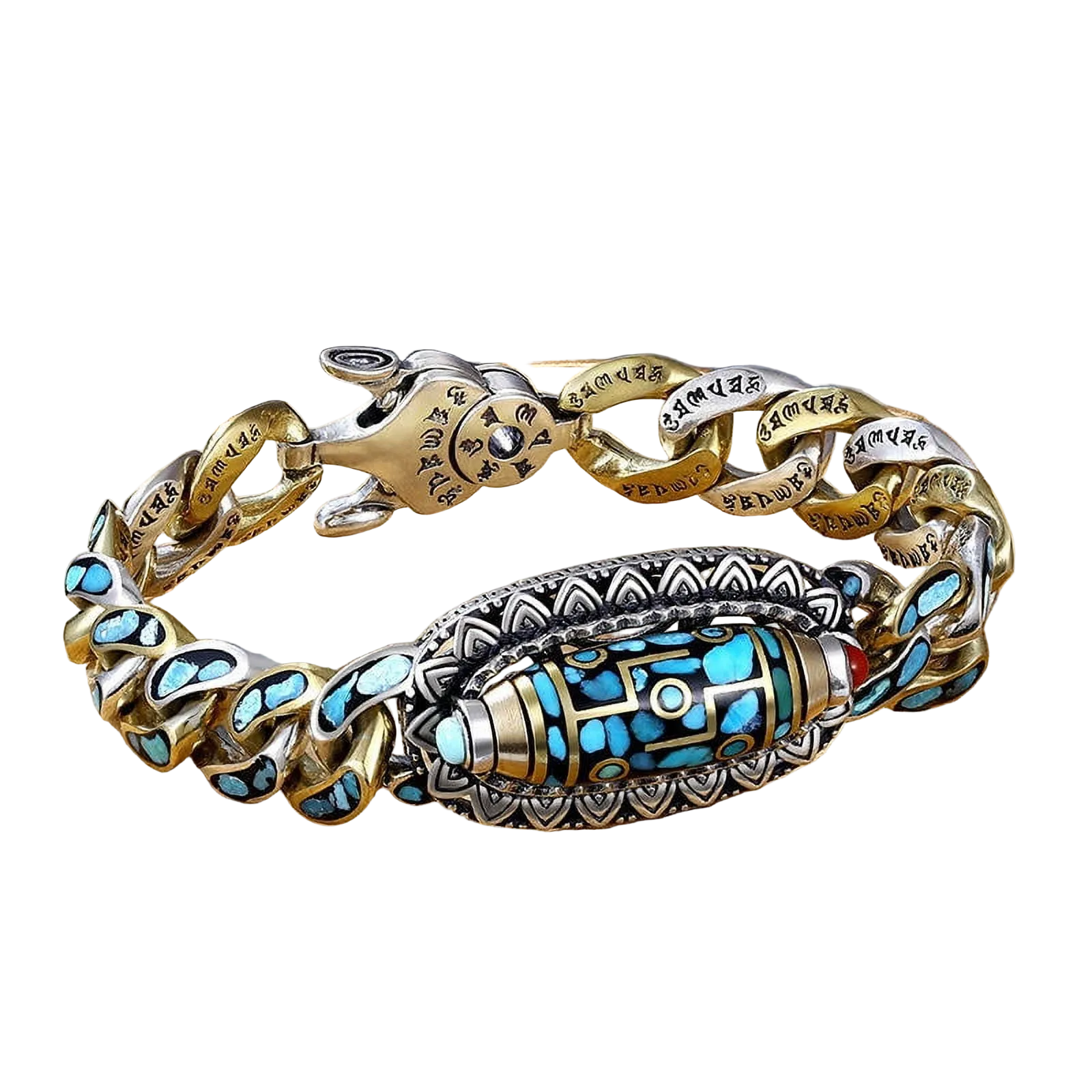 Unisex Dzi-armband met Turkoois en Mantra 9