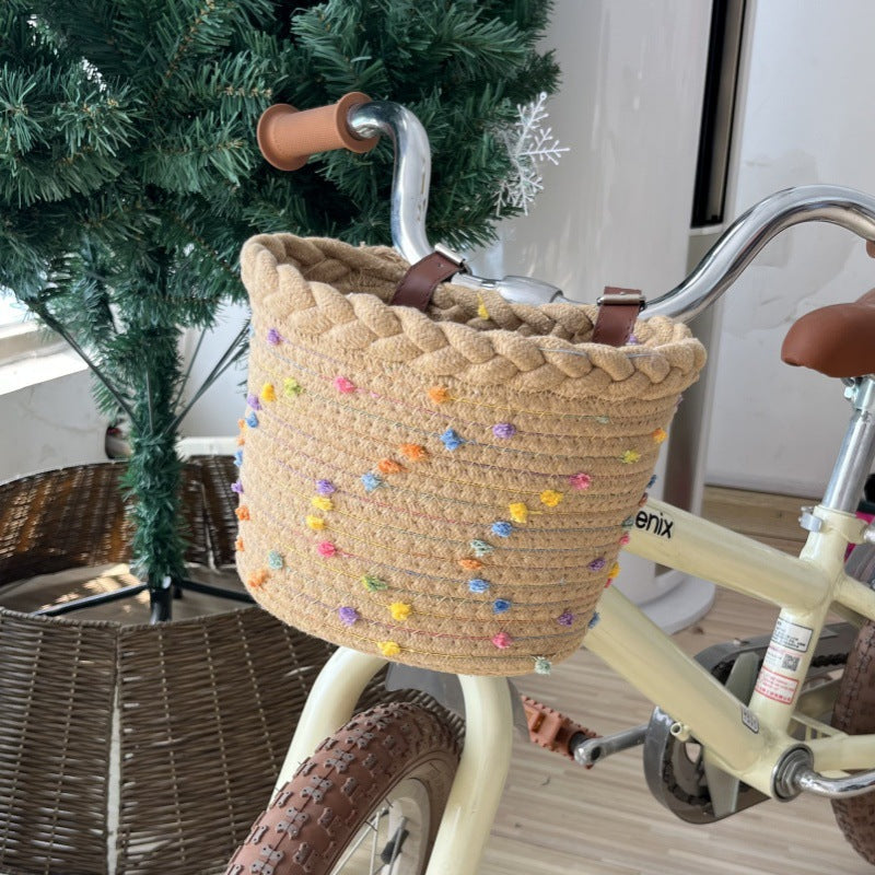 Unisex Fietsmand Gevlochten Stijl Met Pompondecoratie 0