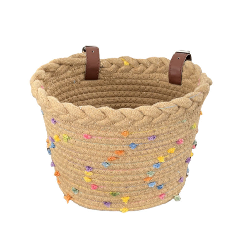 Unisex Fietsmand Gevlochten Stijl Met Pompondecoratie 1