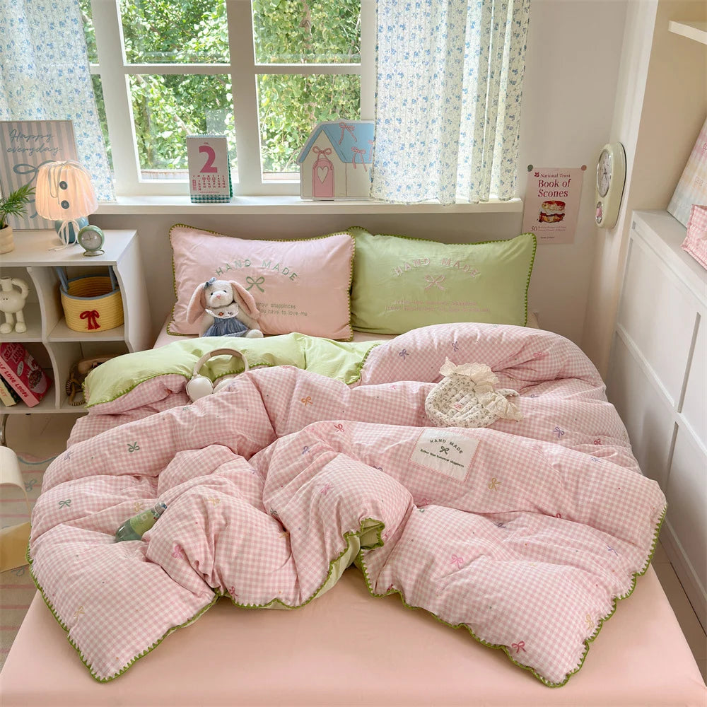 Unisex Gewatteerde Beddenset Omkeerbaar Ruitpatroon 0