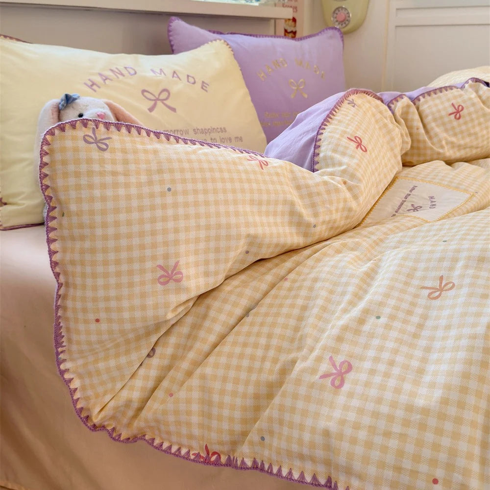 Unisex Gewatteerde Beddenset Omkeerbaar Ruitpatroon 2