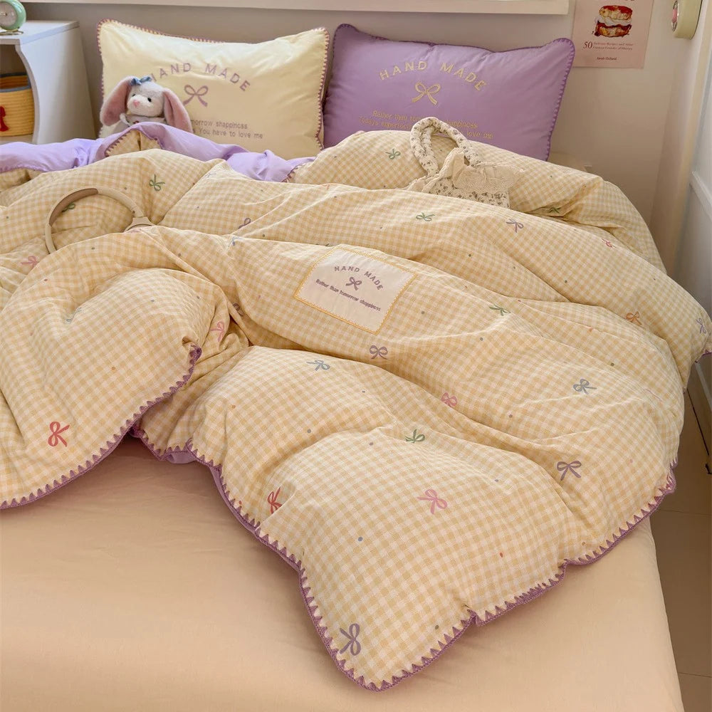 Unisex Gewatteerde Beddenset Omkeerbaar Ruitpatroon 3