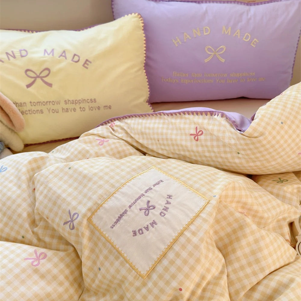 Unisex Gewatteerde Beddenset Omkeerbaar Ruitpatroon 4