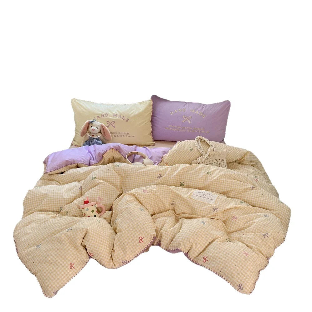 Unisex Gewatteerde Beddenset Omkeerbaar Ruitpatroon 5