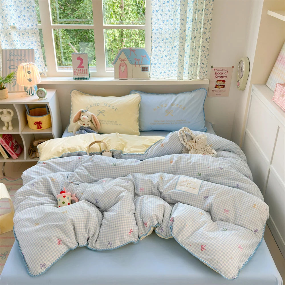 Unisex Gewatteerde Beddenset Omkeerbaar Ruitpatroon 6