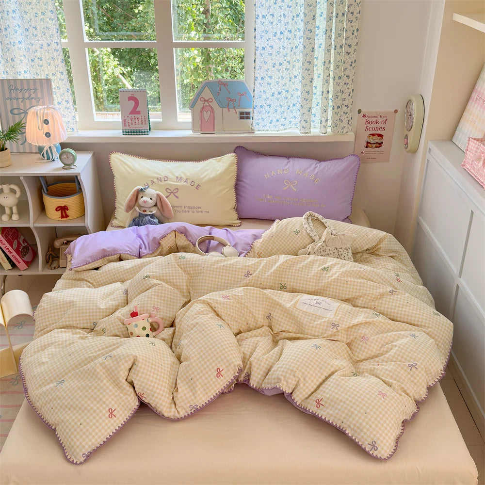 Unisex Gewatteerde Beddenset Omkeerbaar Ruitpatroon 9