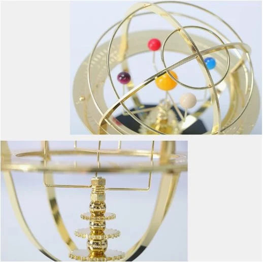 Unisex Grand Orrery Zonnestelsel Model met 5 Planeten en Eikenhouten Voet 2