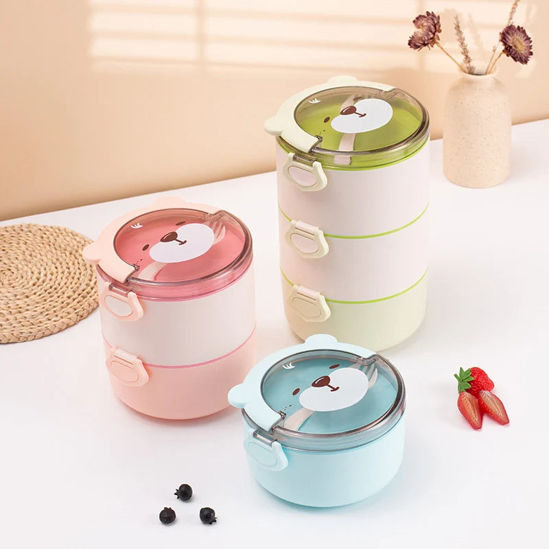 Unisex Lunchbox Set Met Vrolijke Dierenprint Stapelbaar 0