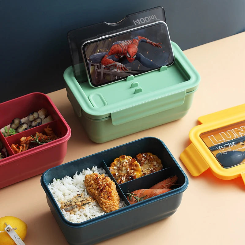 Unisex Lunchbox met Meerdere Compartimenten en Telefoonhouder 0