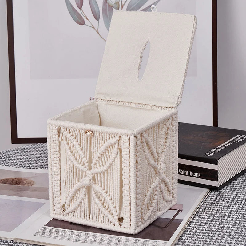 Unisex Macramé Tissueboxhoes Handgemaakt Decoratief Design 2