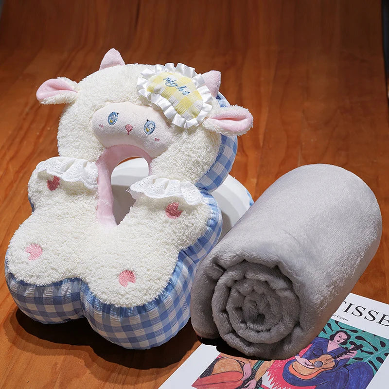 Unisex Nekkussen met Compacte Knuffeldeken Schaapvorm 0