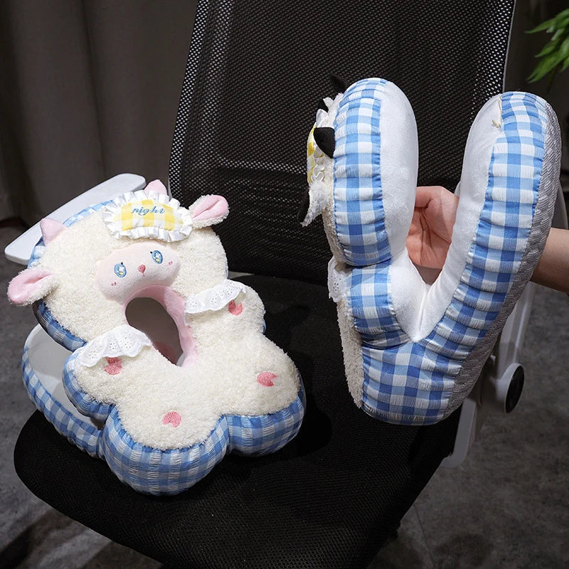 Unisex Nekkussen met Compacte Knuffeldeken Schaapvorm 1