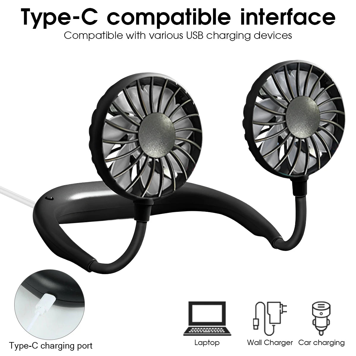 Unisex Nekventilator Draagbaar Met 3 Snelheden Handsfree Koeling 5