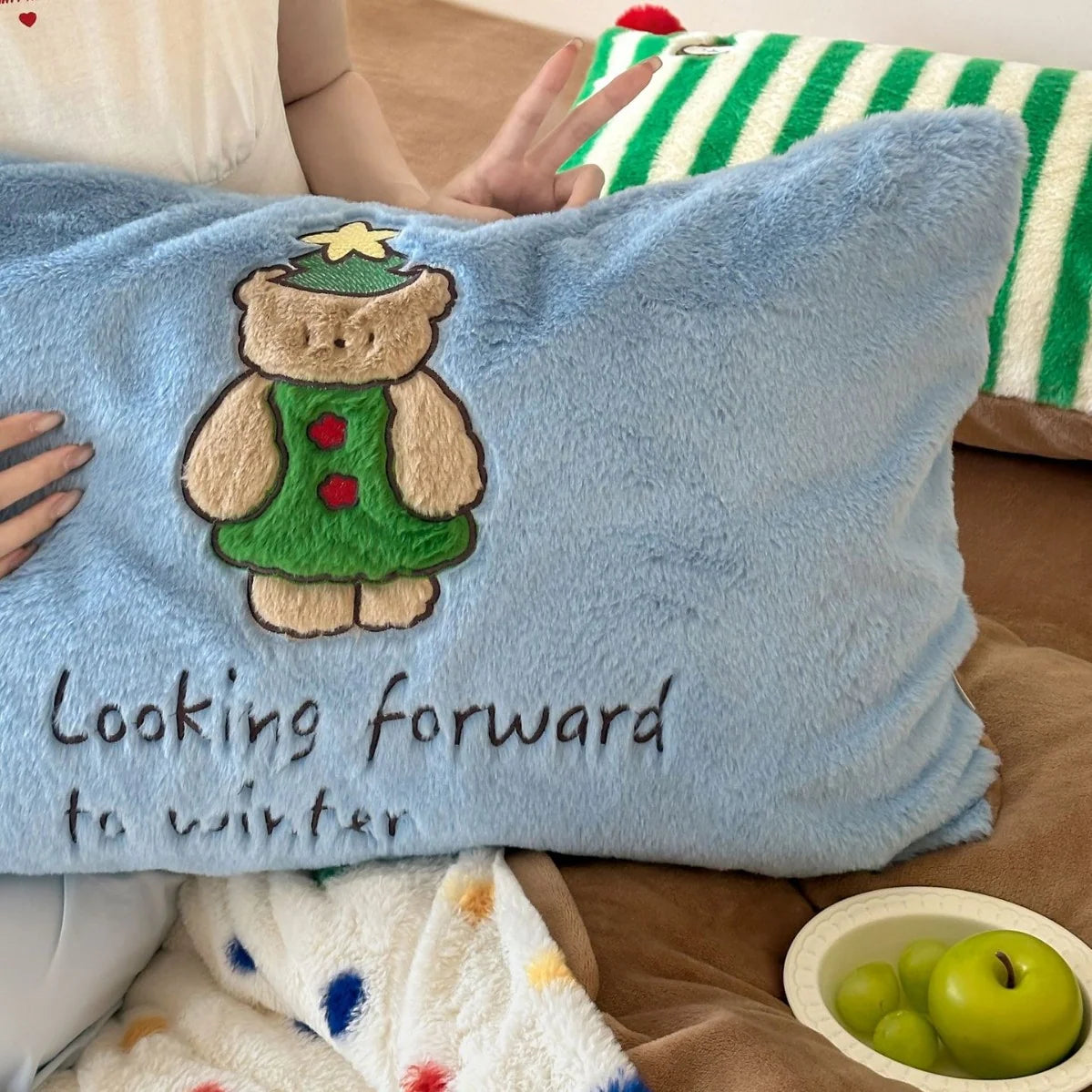Unisex Omkeerbare Beddenset Pluche Met Stippen en Pompons 4