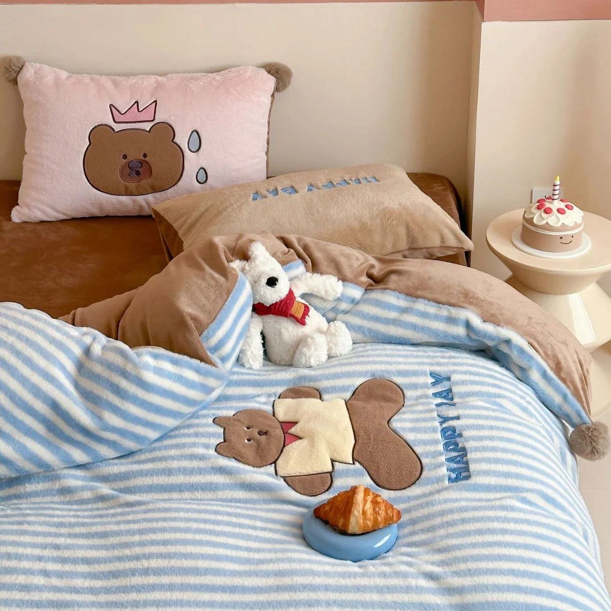 Unisex Omkeerbare Dekbedovertrekset Gestreept Pluche 3