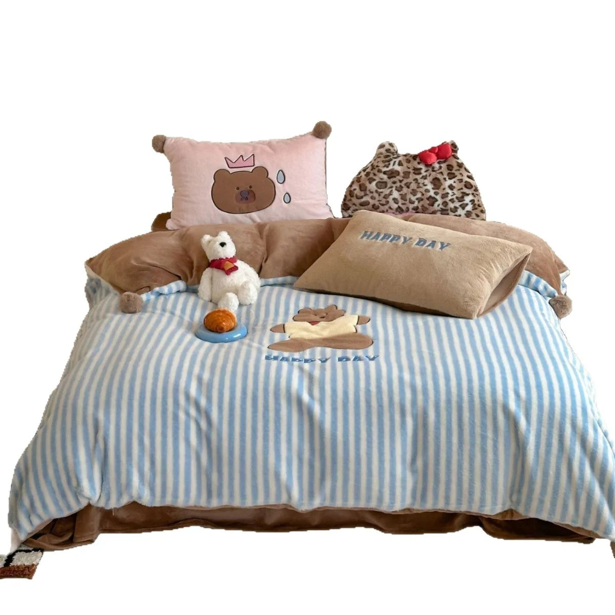 Unisex Omkeerbare Dekbedovertrekset Gestreept Pluche 5