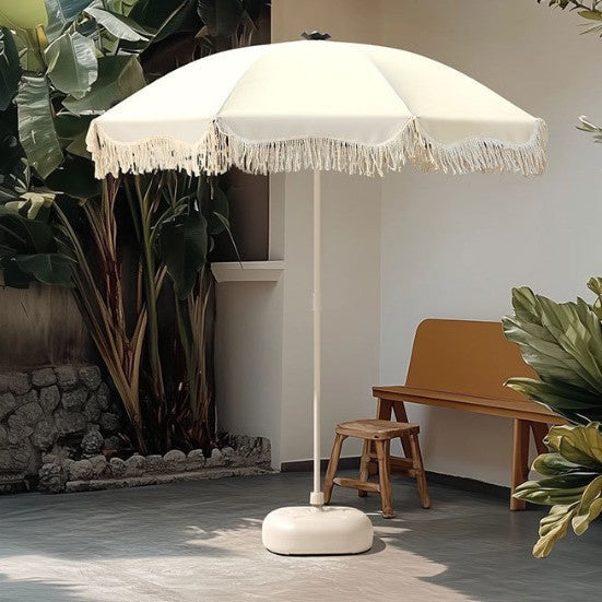 Unisex Parasol met Verstelbare Hoogte en Franjes met Stevige Parasolvoet 1