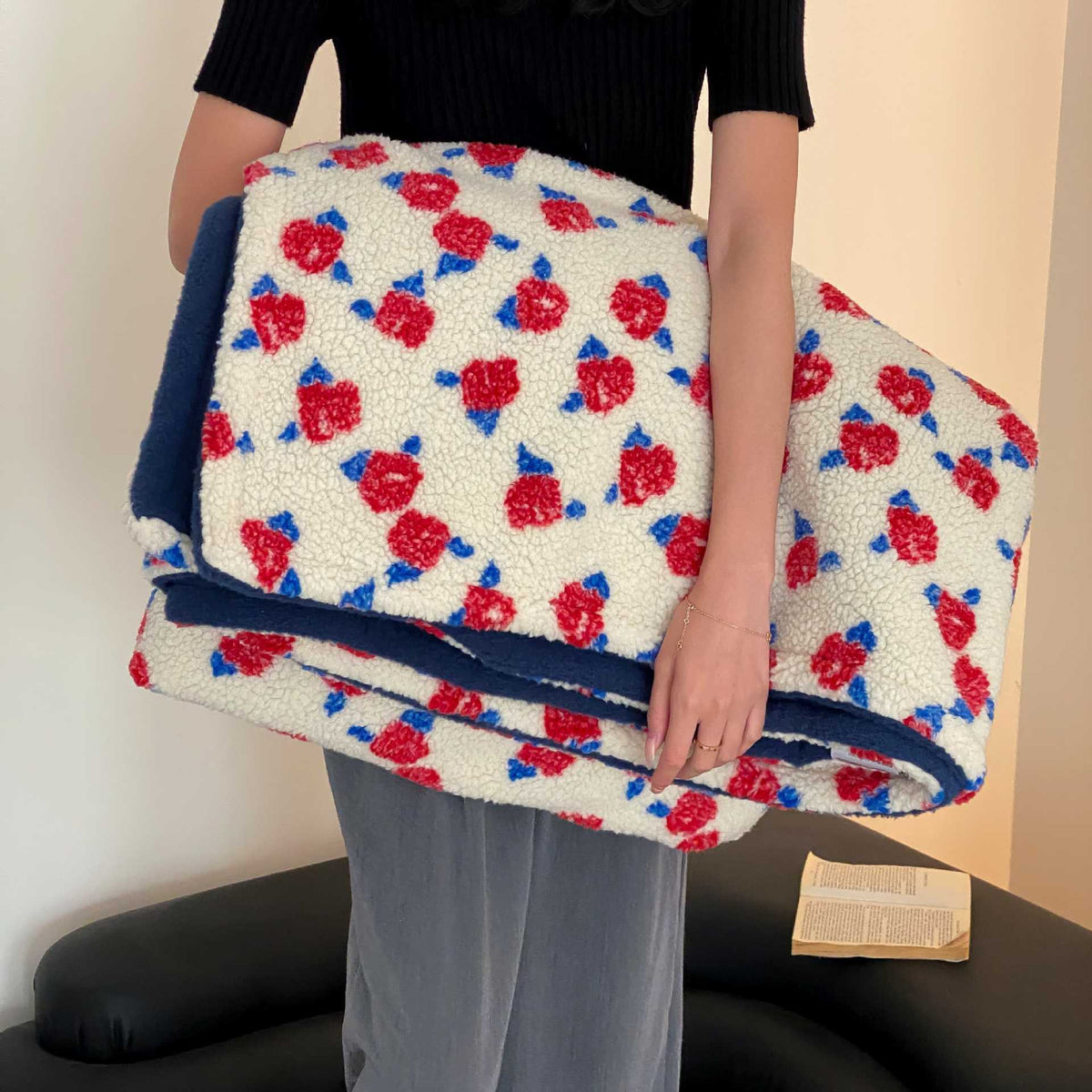 Unisex Plaid Sherpa met Retro Bloemenprint 2