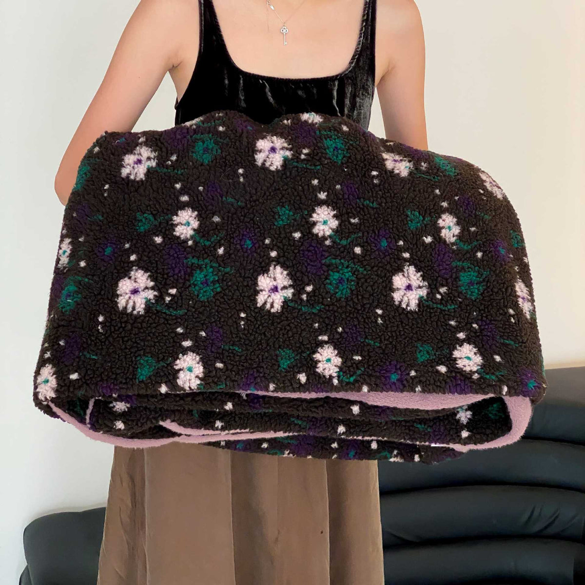 Unisex Plaid Sherpa met Retro Bloemenprint 6