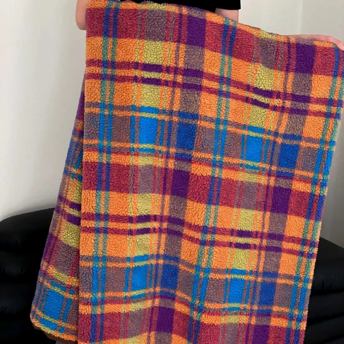 Unisex Plaid Sherpa met Retro Bloemenprint 7