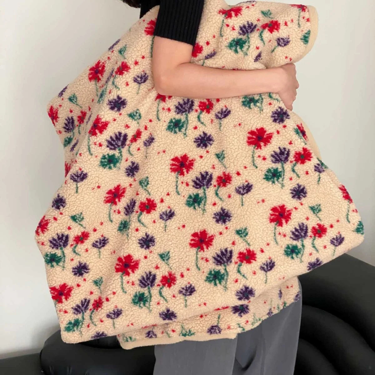 Unisex Plaid Sherpa met Retro Bloemenprint 8
