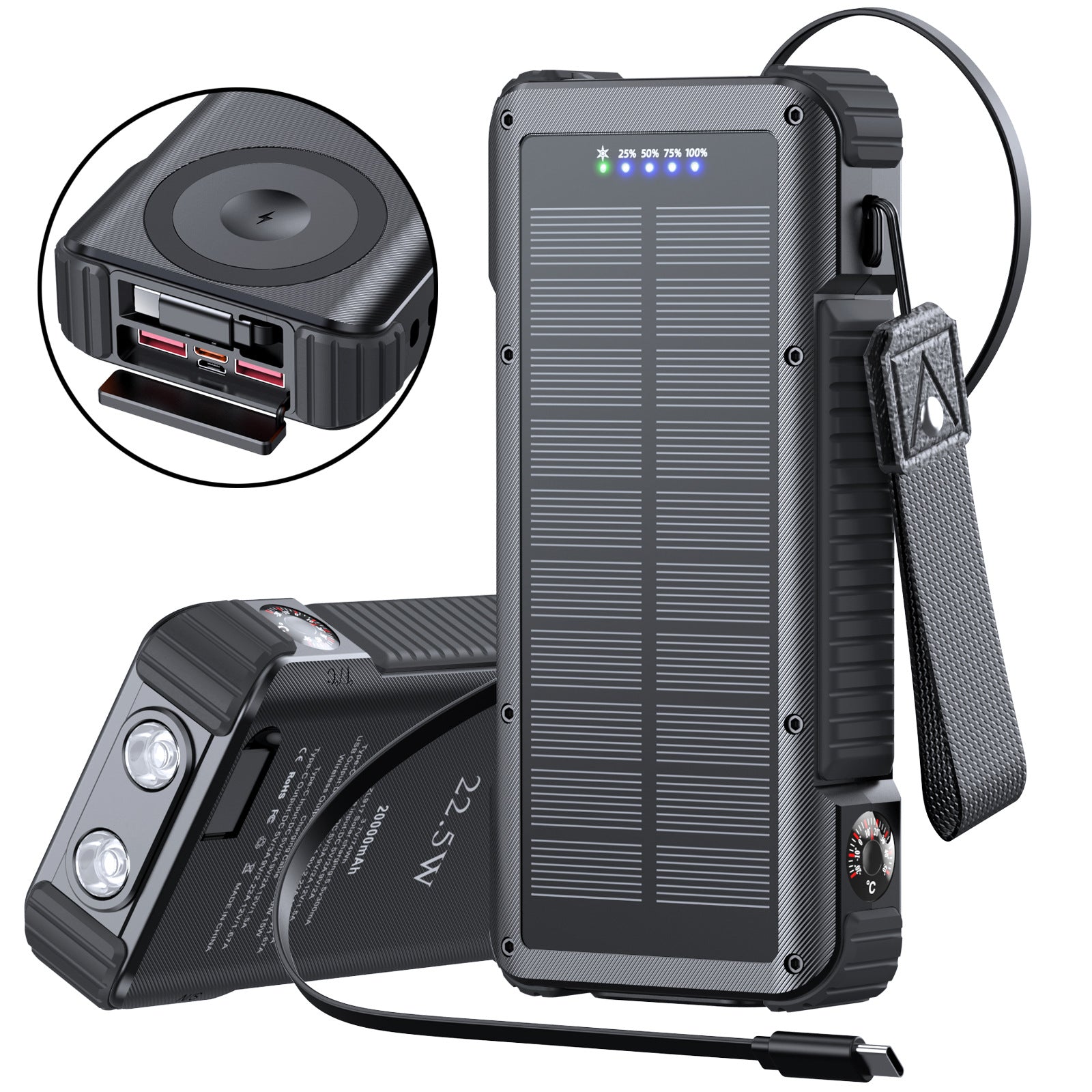 Unisex Powerbank met Zonne-energie en LED-display 7