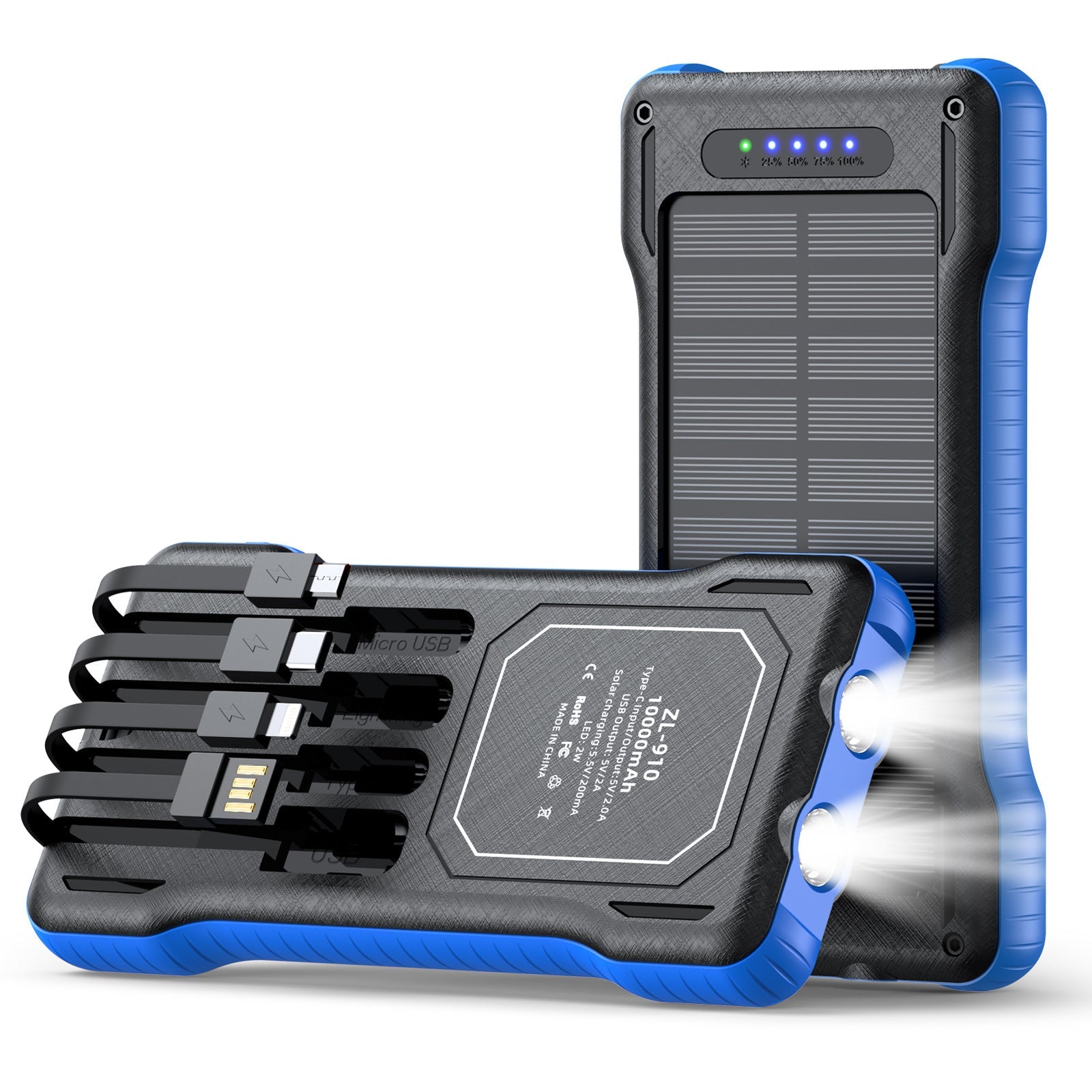 Unisex Powerbank met Zonne-energie en Multifunctionele Laadkabels 6