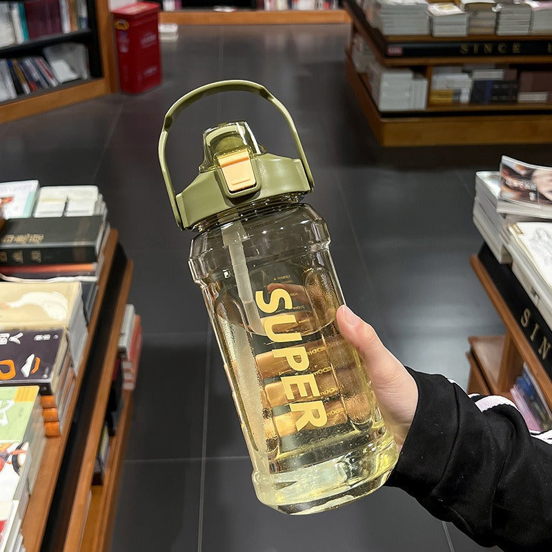 Unisex Waterfles Met Rietje 1 Liter Handvat Voor Sport En Activiteiten 0