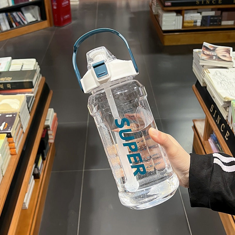 Unisex Waterfles Met Rietje 1 Liter Handvat Voor Sport En Activiteiten 8