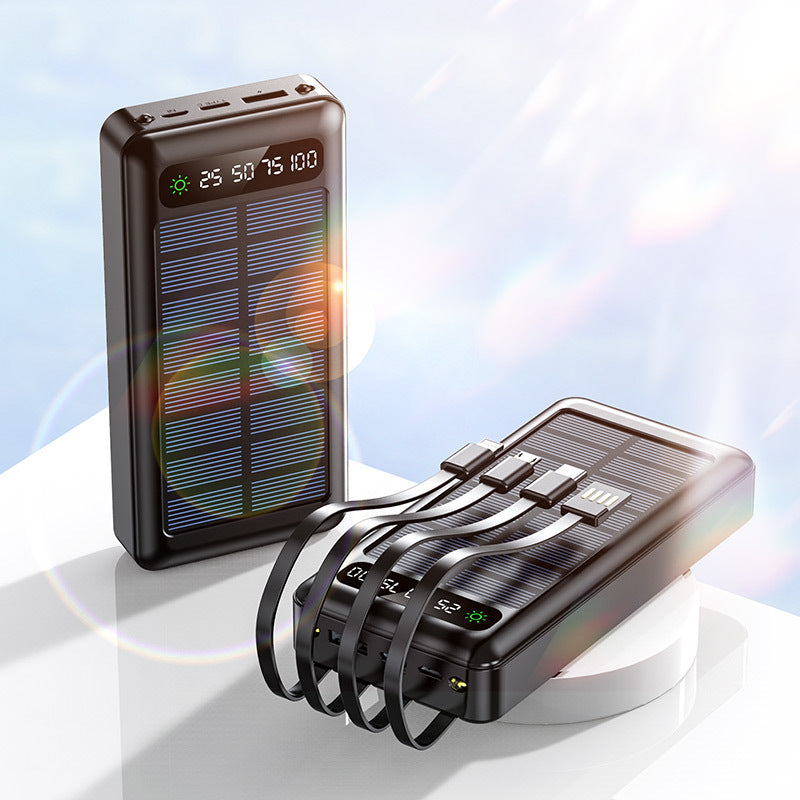 Universele Powerbank op Zonne-energie met Digitaal Vermogensdisplay en Multifunctionele Laadkabels 0