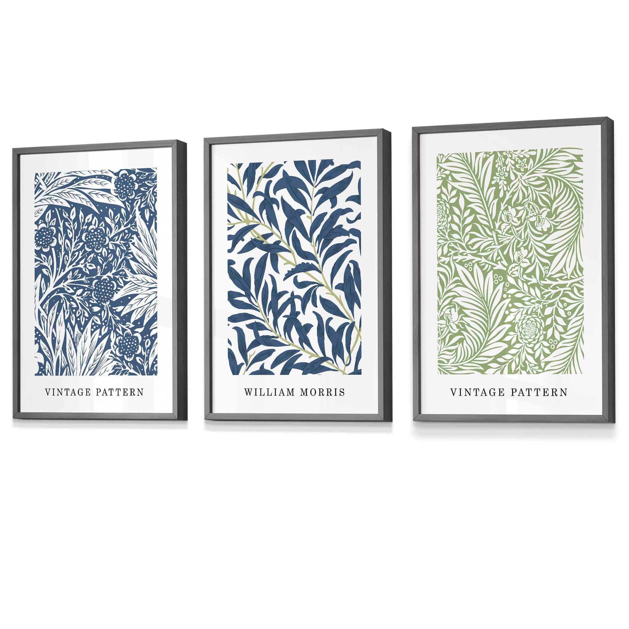 Vintage Muurkunst Set met Bloemenprints in Blauw en Groen 5