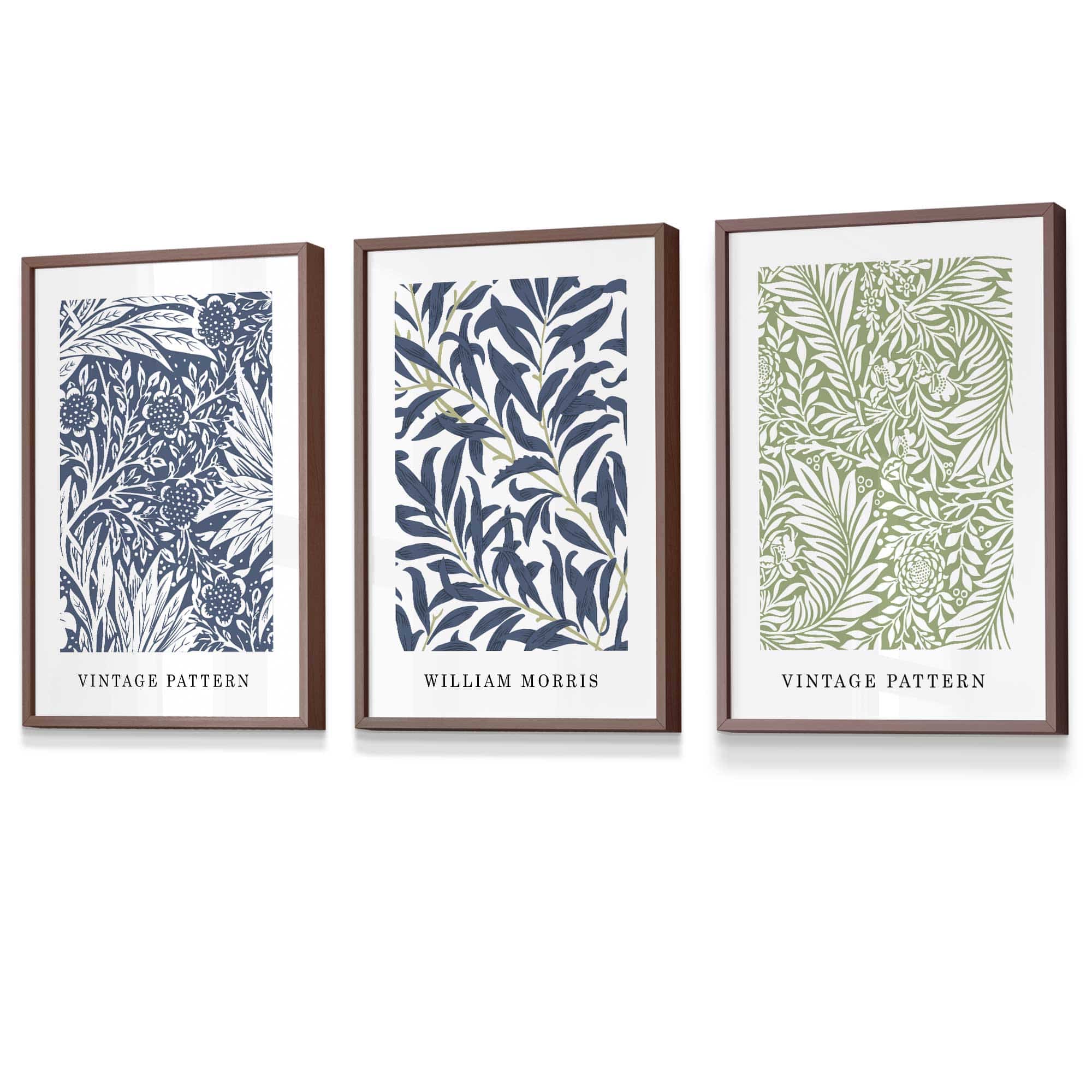 Vintage Muurkunst Set met Bloemenprints in Blauw en Groen 7
