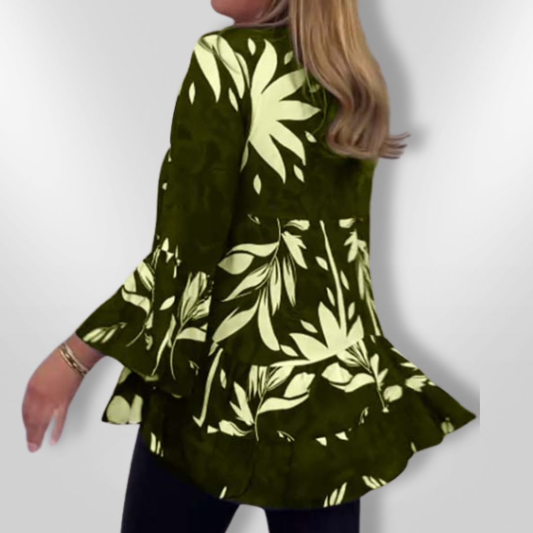 Vrouwen Blouse Met Evasé Mouwen Bloemenprint 2