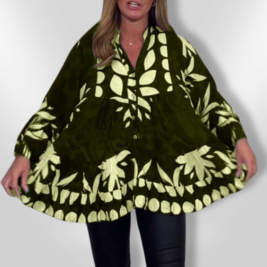 Vrouwen Blouse Met Evasé Mouwen Bloemenprint 3