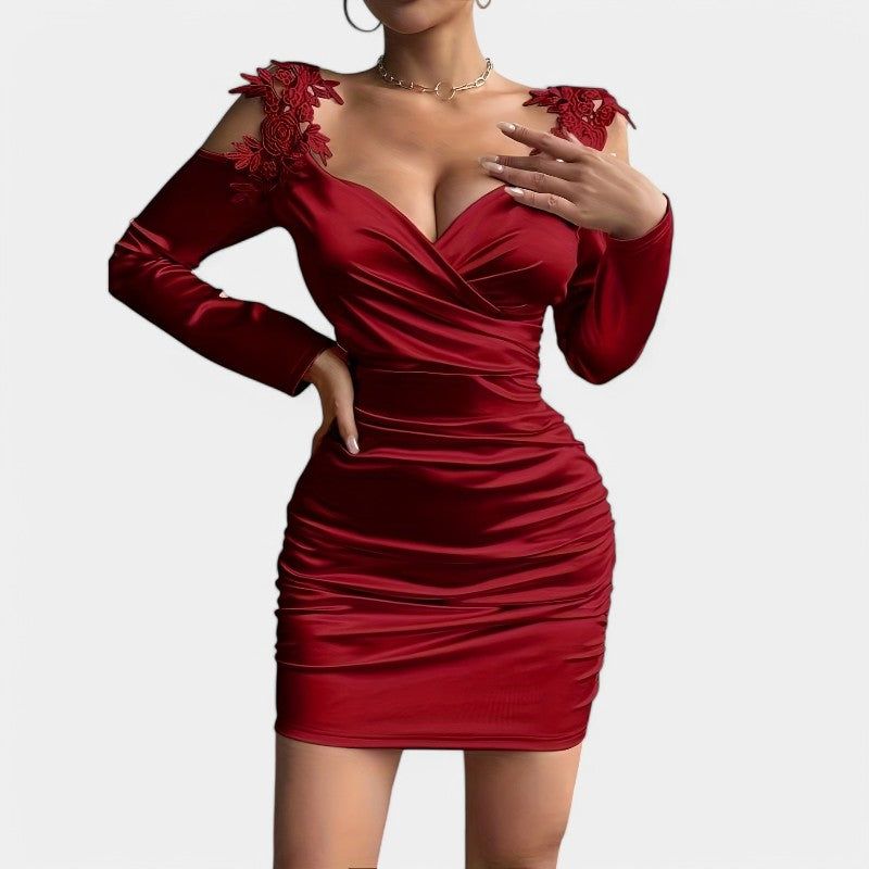 Vrouwen Bodycon Jurk Satijn Lange Mouwen 1