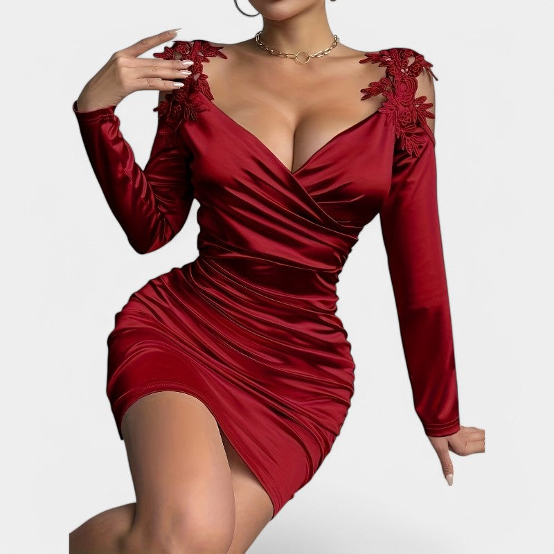 Vrouwen Bodycon Jurk Satijn Lange Mouwen 3