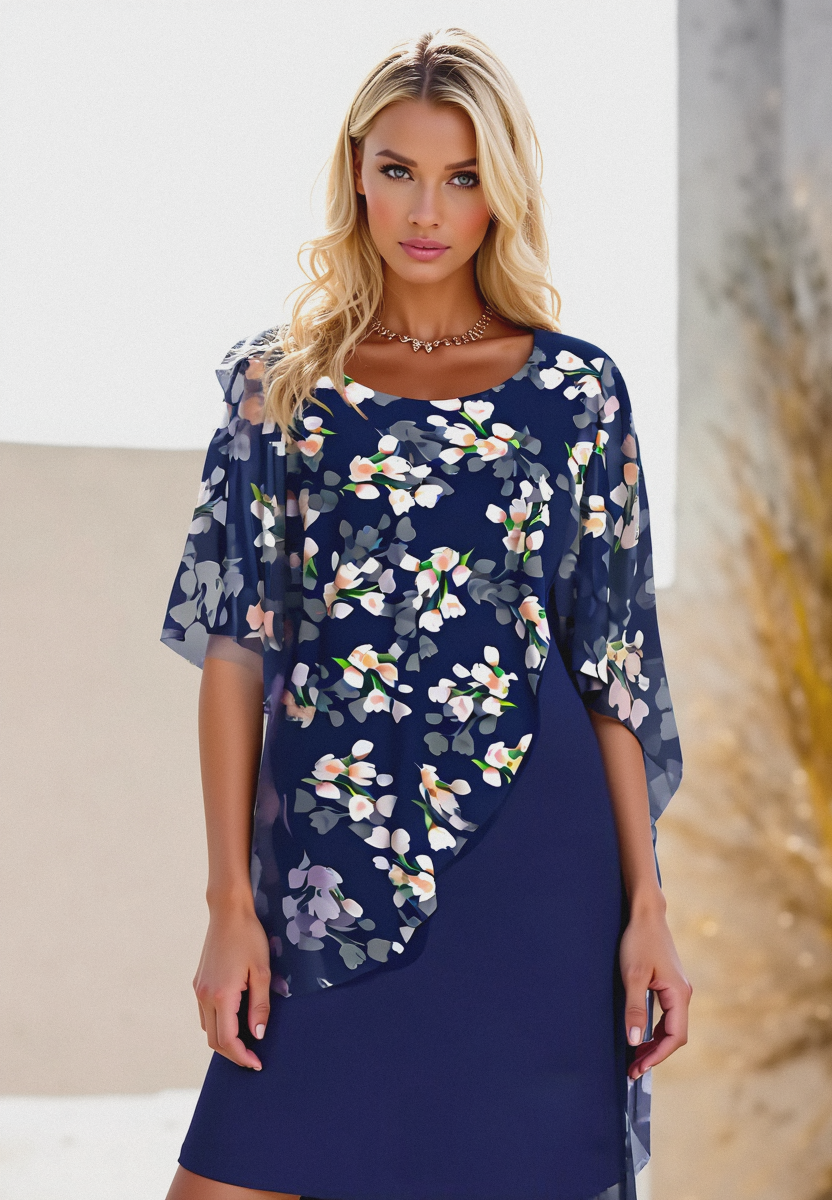 Vrouwen Chiffon Jurk met Bloemenprint 1