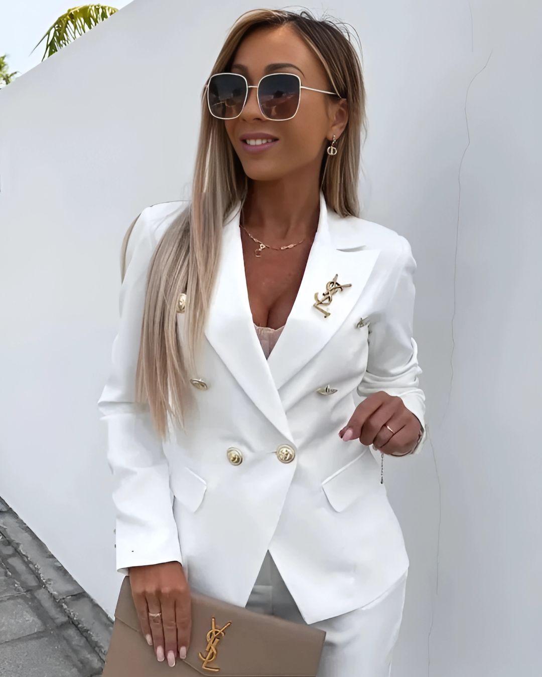 Vrouwen Dubbelgeknopte Blazer en Broekset met Tailored Fit 10