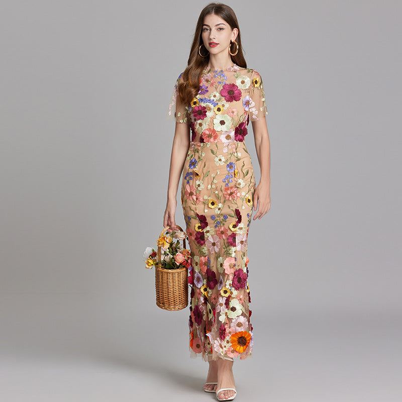 Vrouwen Floral Finesse Jurk Met 3D Bloem Borduurwerk 6