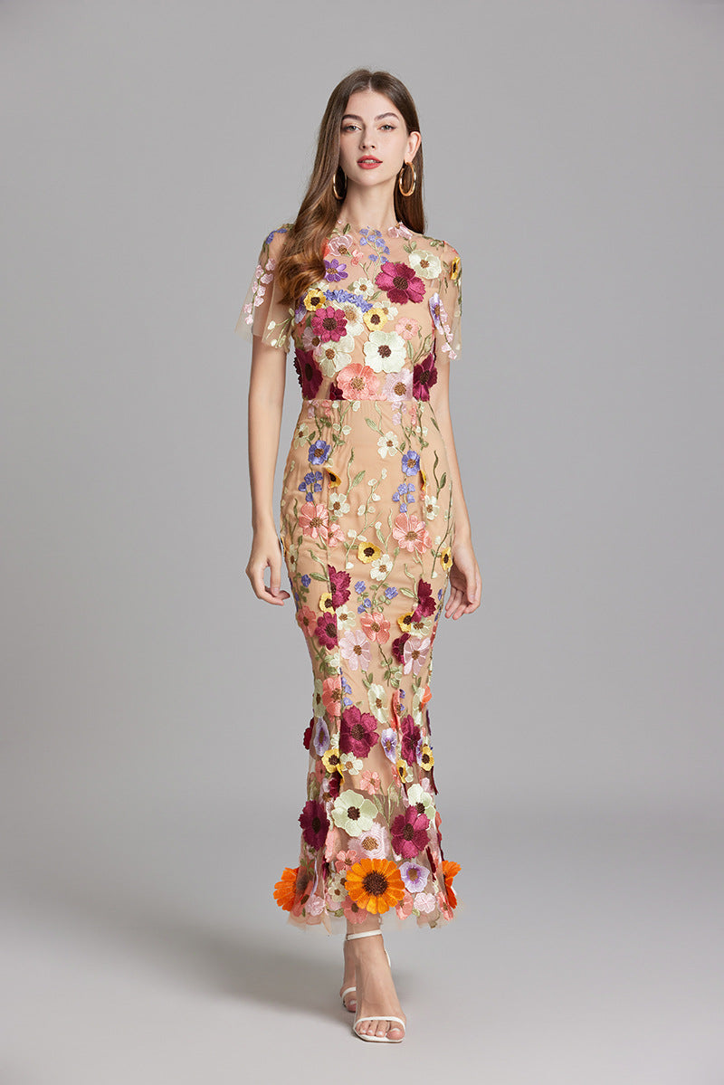 Vrouwen Floral Finesse Jurk Met 3D Bloem Borduurwerk 7